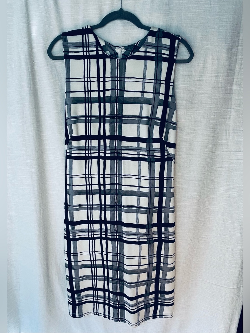 J. McLaughlin‎ Black & White Plaid Sleeveless Classic Preppy Midi Dress